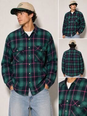 Vintage 90s Backpacker Flannel Shirt Pink Green Plaid Mens Size M Made In Korea